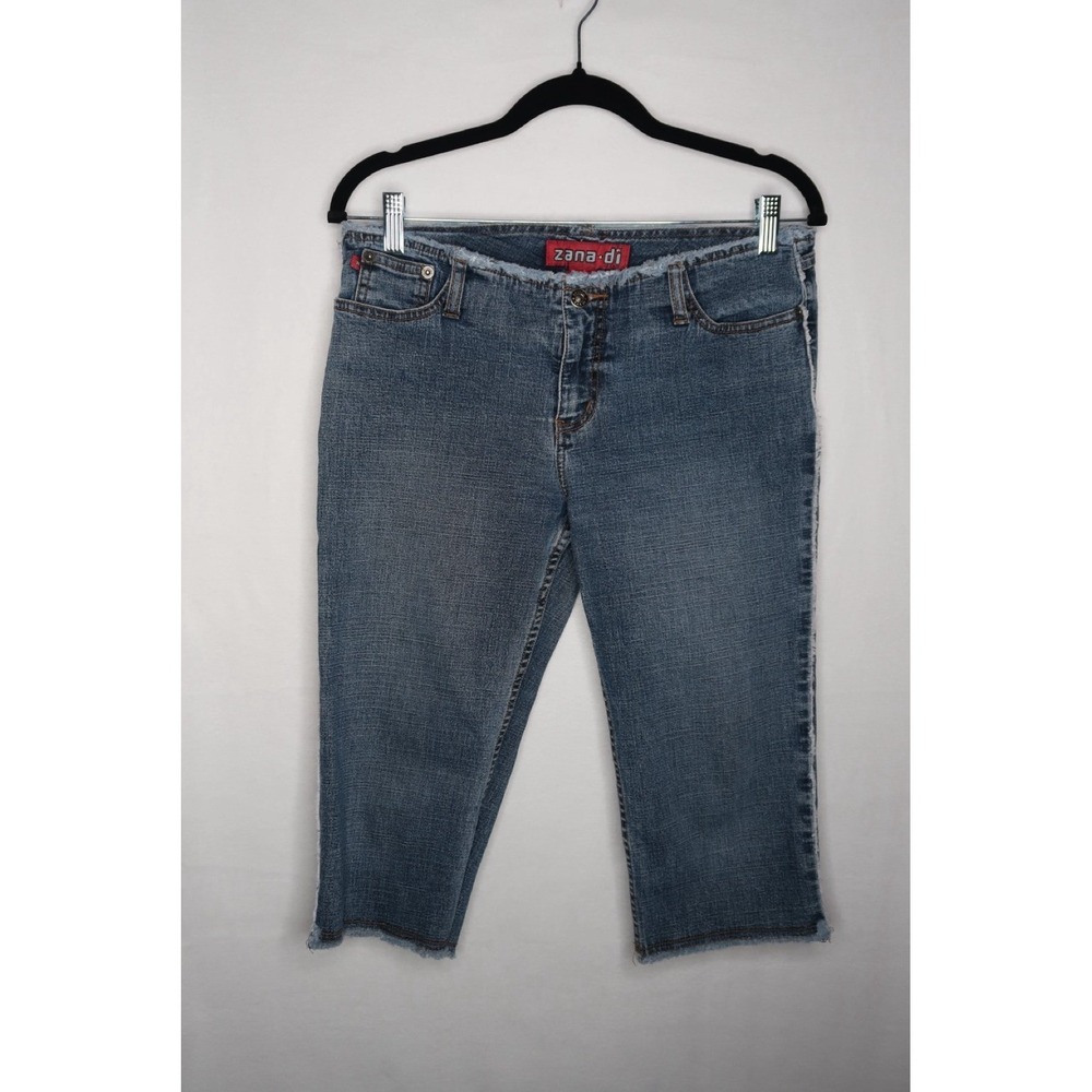 Zana Di Y2K Denim Capri Jeans Womens Sz 9 Raw Hem Stretch Blue Cropped Vintage